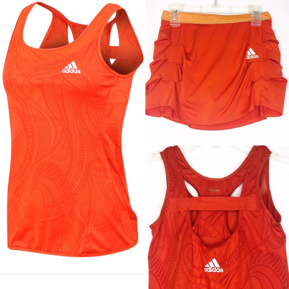 Adidas Orange Tennis Tank Skirt Skort Outfit Sz XS
